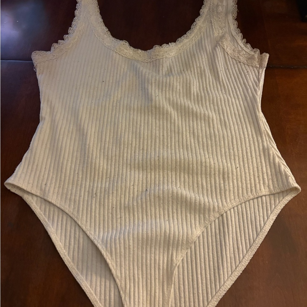 Cream Ribbed Lace Bodysuit